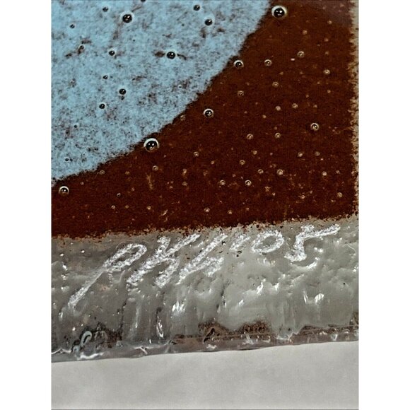 Peggy Karr Fused Art Glass Square Plate Platter Geometric Modern Metro Signed - Picture 5 of 7